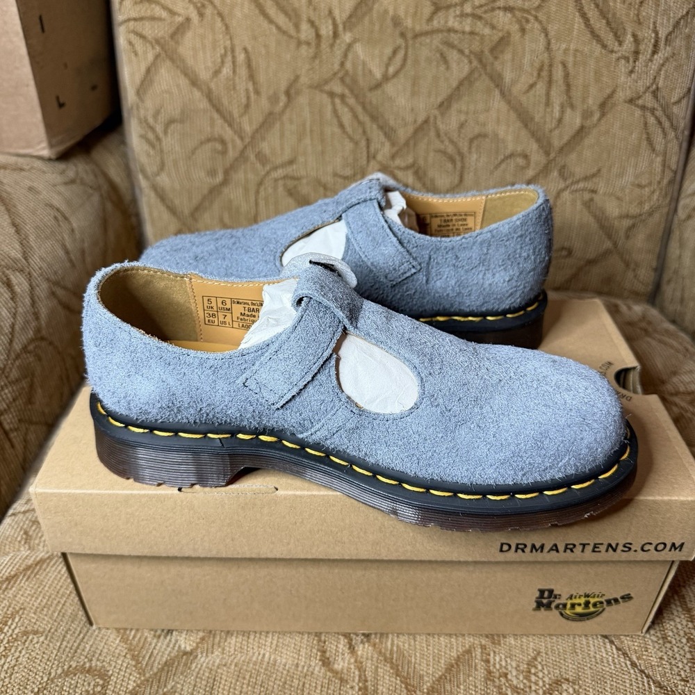 Dr. Martens Women's Size 7 Washed Denim Blue Suede T-Bar Mary Jane Shoes $190 - Picture 2 of 7